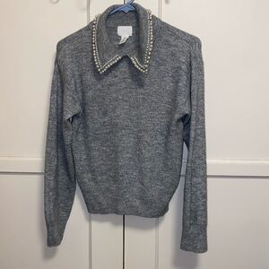 H&M XS GRAY BEADED-COLLAR SWEATER